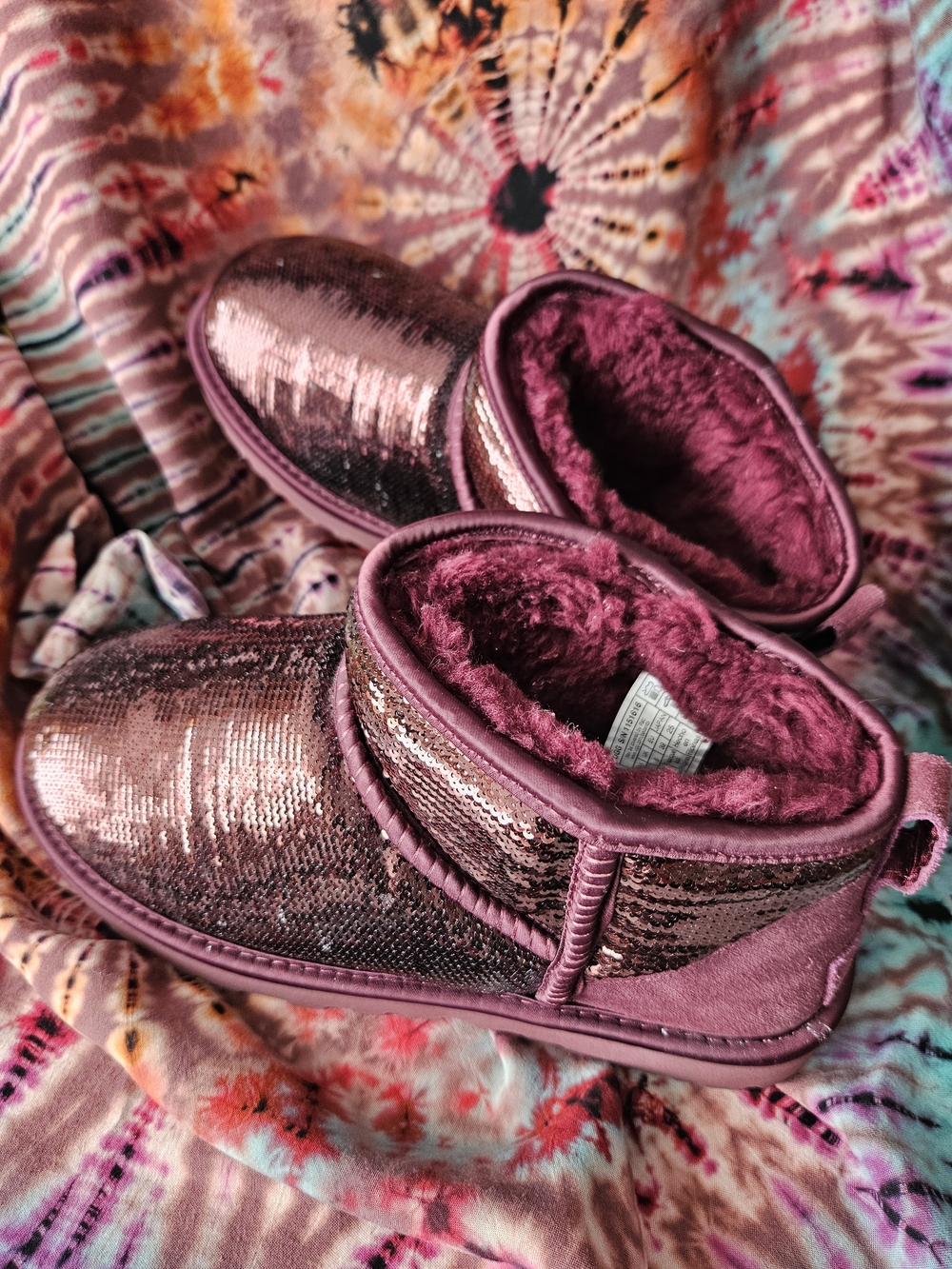 Sequin Cozy Fuzzy Lined Slip-On Slippers - Rose Mauve